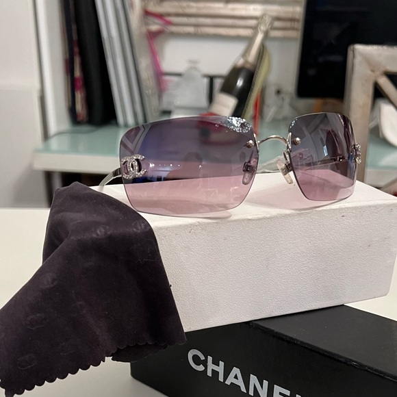MINT CHANEL 4017 D Crystal Rimless Coco CC Logo Pink Plum SUNGLASSES CASE BOX - Picture 3 of 16